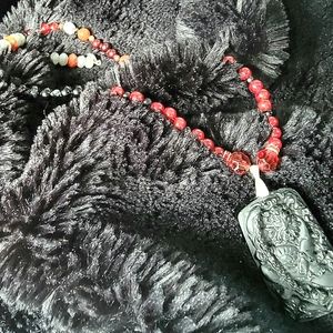 Authentic Gemstone Handmade Men's Necklace w Sun Tzu Obsidian Pendament
